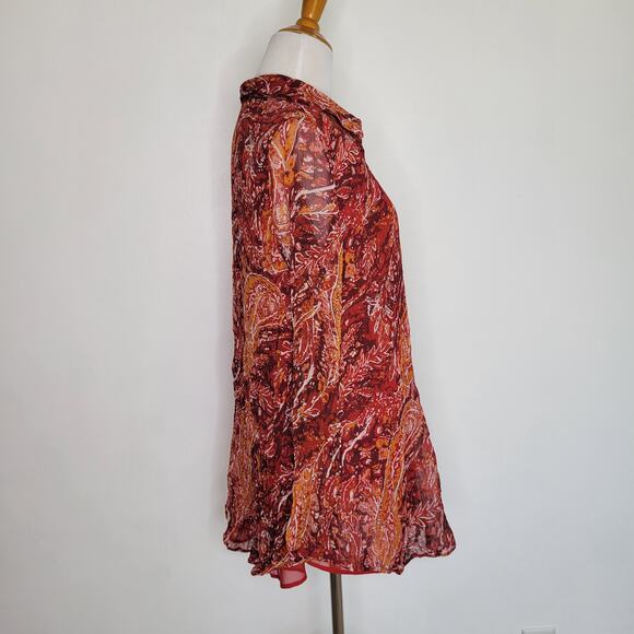 Soft Surroundings Cheyla Tunic Paisley Red Collared Button Front Women Large - Picture 3 of 12